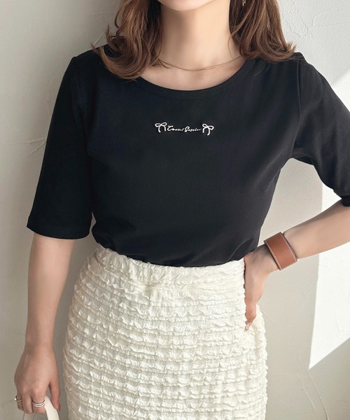 apres jour（アプレジュール）の「ロゴリボン刺繍Tシャツ【ZOZOTOWN限定アイテム】（Tシャツ/カットソー・レディース・ホワイト系その他/オフホワイト/ブラック・X-LARGE/フリー）」の19枚目の写真