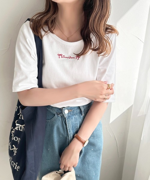 apres jour（アプレジュール）の「ロゴリボン刺繍Tシャツ【ZOZOTOWN限定アイテム】（Tシャツ/カットソー・レディース・ホワイト系その他/オフホワイト/ブラック・X-LARGE/フリー）」の14枚目の写真