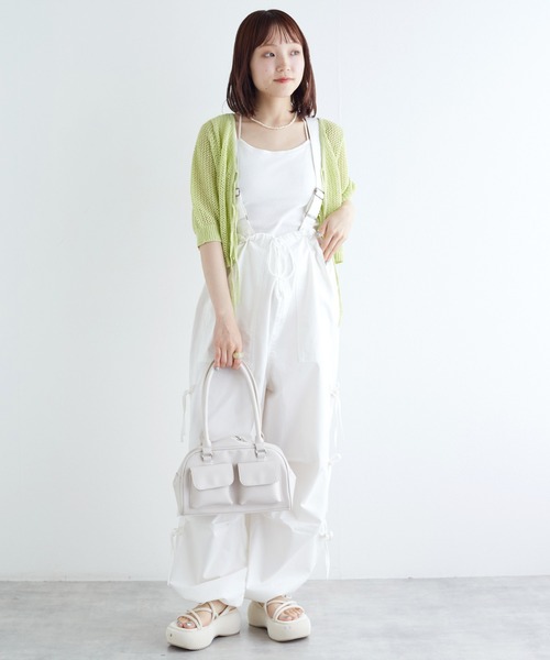 w closet（ダブルクローゼット）の「サイドリボンパラシュートパンツ（カーゴパンツ・レディース・ピンク/ホワイト系その他/カーキ/オフホワイト・FREE）」の5枚目の写真