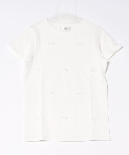 M y u(ミュー)の「プチリボンTシャツ(Tシャツ/カットソー・レディース・ブラック×ホワイト/ホワイト×ブラック/ブラック/ホワイト・SMALL/MEDIUM/LARGE)」の2枚目の写真