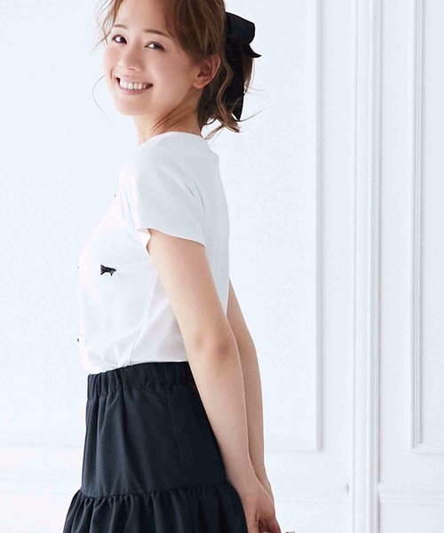M y u(ミュー)の「プチリボンTシャツ(Tシャツ/カットソー・レディース・ブラック×ホワイト/ホワイト×ブラック/ブラック/ホワイト・SMALL/MEDIUM/LARGE)」の6枚目の写真