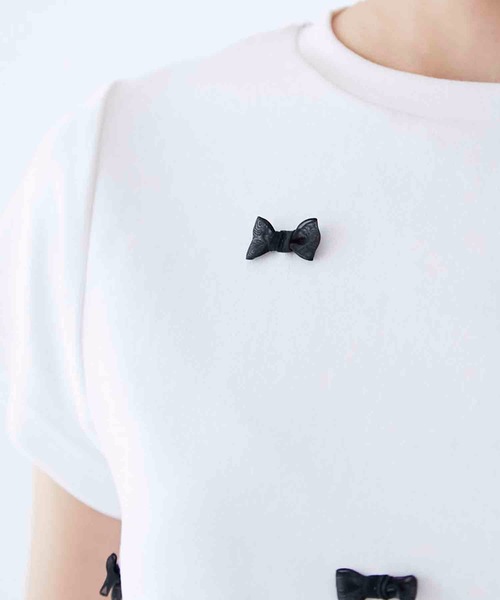 M y u(ミュー)の「プチリボンTシャツ(Tシャツ/カットソー・レディース・ブラック×ホワイト/ホワイト×ブラック/ブラック/ホワイト・SMALL/MEDIUM/LARGE)」の7枚目の写真