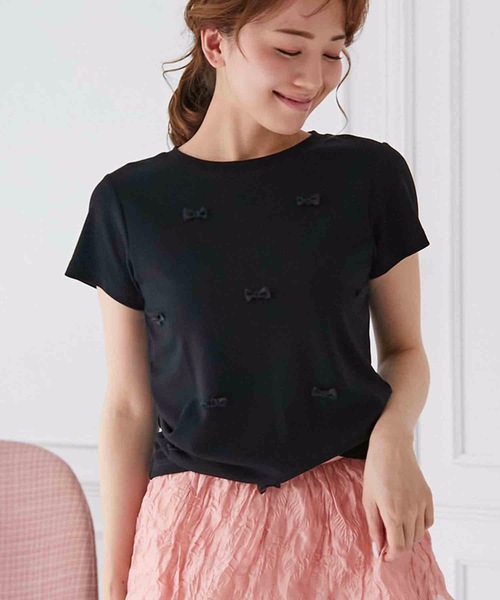 M y u(ミュー)の「プチリボンTシャツ(Tシャツ/カットソー・レディース・ブラック×ホワイト/ホワイト×ブラック/ブラック/ホワイト・SMALL/MEDIUM/LARGE)」の8枚目の写真