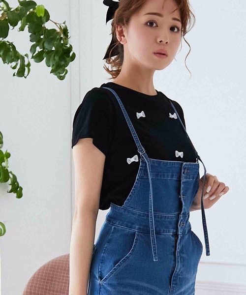 M y u(ミュー)の「プチリボンTシャツ(Tシャツ/カットソー・レディース・ブラック×ホワイト/ホワイト×ブラック/ブラック/ホワイト・SMALL/MEDIUM/LARGE)」の12枚目の写真