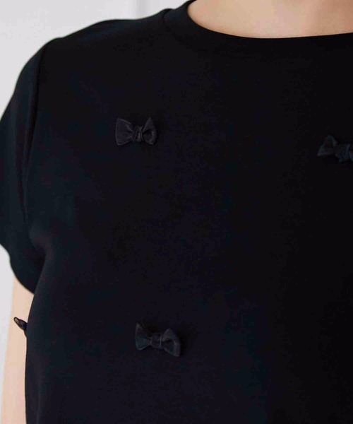 M y u(ミュー)の「プチリボンTシャツ(Tシャツ/カットソー・レディース・ブラック×ホワイト/ホワイト×ブラック/ブラック/ホワイト・SMALL/MEDIUM/LARGE)」の11枚目の写真