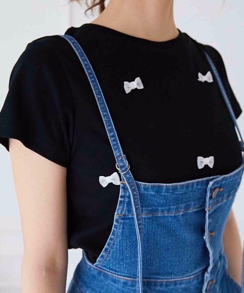 M y u(ミュー)の「プチリボンTシャツ(Tシャツ/カットソー・レディース・ブラック×ホワイト/ホワイト×ブラック/ブラック/ホワイト・SMALL/MEDIUM/LARGE)」の14枚目の写真