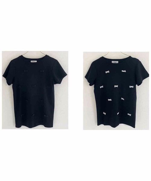 M y u(ミュー)の「プチリボンTシャツ(Tシャツ/カットソー・レディース・ブラック×ホワイト/ホワイト×ブラック/ブラック/ホワイト・SMALL/MEDIUM/LARGE)」の18枚目の写真
