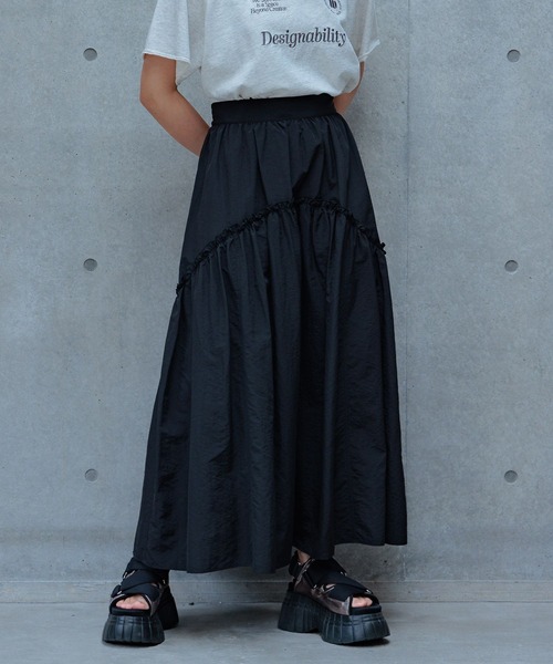 PAGEBOY（ページボーイ）の「ギャザ－ボリュームスカート（スカート・レディース・ブラック/オフホワイト/オレンジ・FREE）」の2枚目の写真