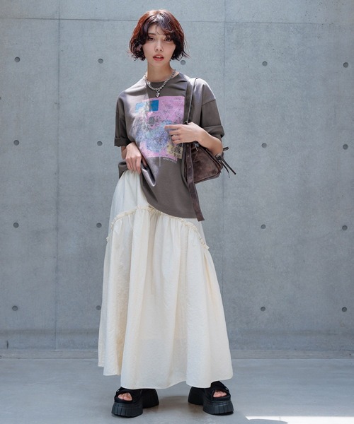 PAGEBOY（ページボーイ）の「ギャザ－ボリュームスカート（スカート・レディース・ブラック/オフホワイト/オレンジ・FREE）」の4枚目の写真