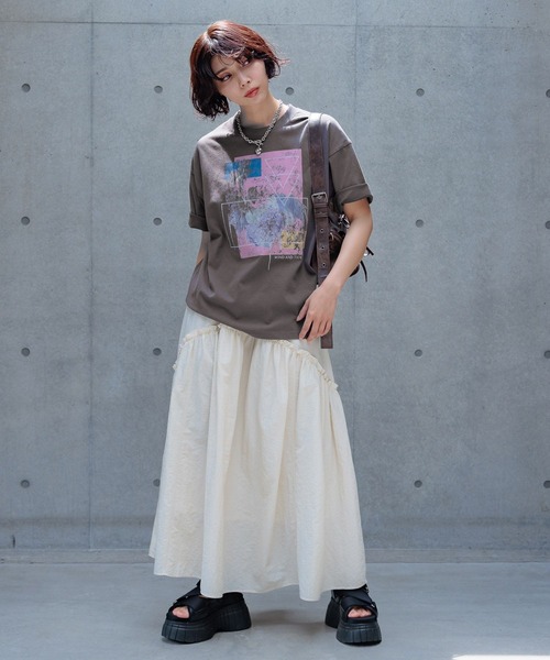 PAGEBOY（ページボーイ）の「ギャザ－ボリュームスカート（スカート・レディース・ブラック/オフホワイト/オレンジ・FREE）」の5枚目の写真