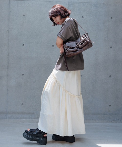 PAGEBOY（ページボーイ）の「ギャザ－ボリュームスカート（スカート・レディース・ブラック/オフホワイト/オレンジ・FREE）」の6枚目の写真