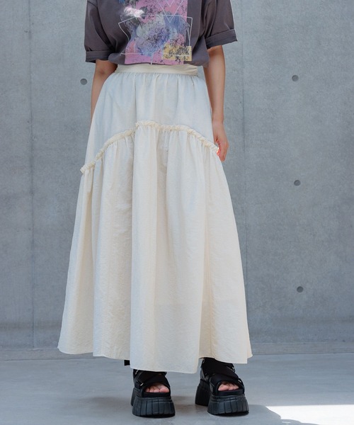 PAGEBOY（ページボーイ）の「ギャザ－ボリュームスカート（スカート・レディース・ブラック/オフホワイト/オレンジ・FREE）」の7枚目の写真