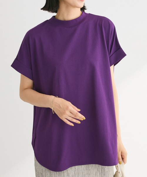 Green Parks(グリーンパークス)の「汗染み防止プチハイネックプルオーバー(Tシャツ/カットソー・レディース・パープル/グレイッシュベージュ/ブラック/グレー系その他/オフホワイト・FREE)」の5枚目の写真