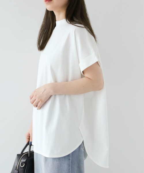 Green Parks(グリーンパークス)の「汗染み防止プチハイネックプルオーバー(Tシャツ/カットソー・レディース・パープル/グレイッシュベージュ/ブラック/グレー系その他/オフホワイト・FREE)」の1枚目の写真