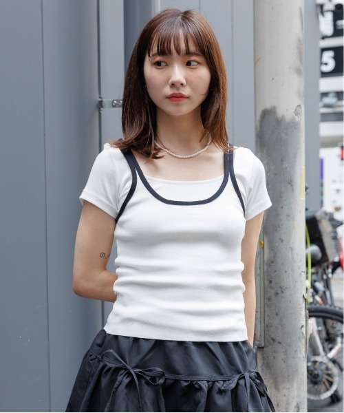 3.3 Field Trip （3.3フィールドトリップ）の「3.3 Field Trip／バイカラーノースリーブ（キャミソール・レディース・アイボリー/ブラック・FREE）」の2枚目の写真