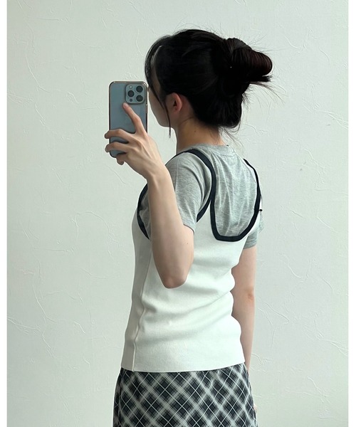 3.3 Field Trip （3.3フィールドトリップ）の「3.3 Field Trip／バイカラーノースリーブ（キャミソール・レディース・アイボリー/ブラック・FREE）」の7枚目の写真