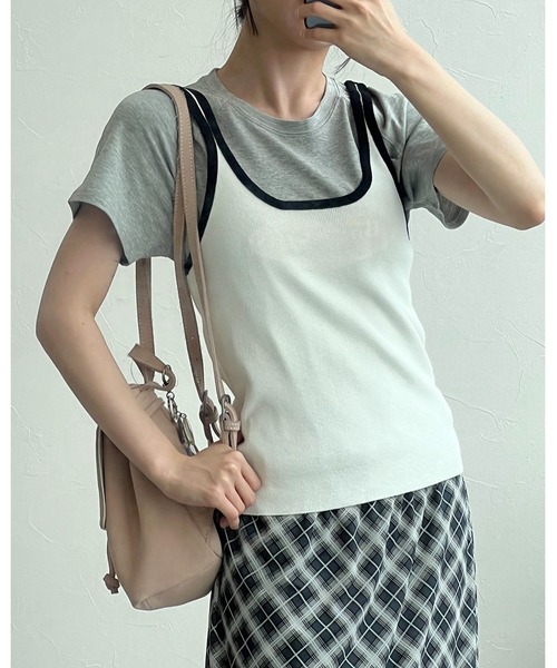 3.3 Field Trip （3.3フィールドトリップ）の「3.3 Field Trip／バイカラーノースリーブ（キャミソール・レディース・アイボリー/ブラック・FREE）」の5枚目の写真