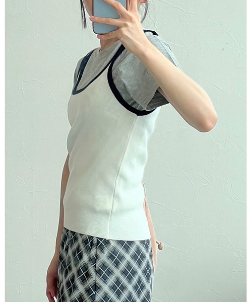 3.3 Field Trip （3.3フィールドトリップ）の「3.3 Field Trip／バイカラーノースリーブ（キャミソール・レディース・アイボリー/ブラック・FREE）」の6枚目の写真