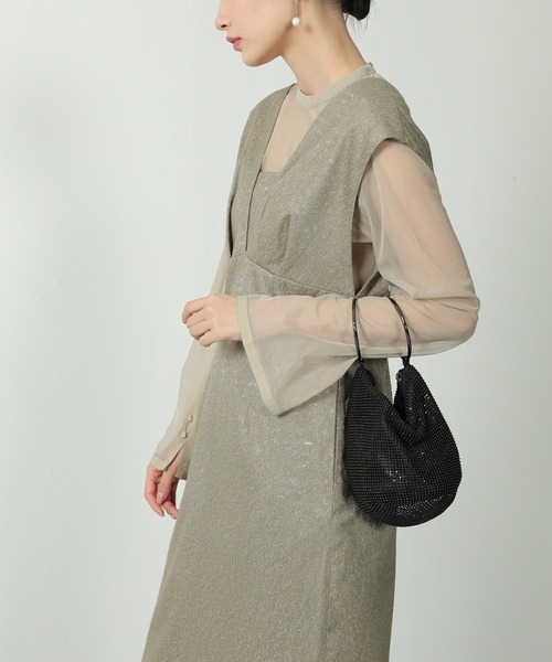 Kana（カナ）の「リングハンドル キラキラ ビジュー トライアングルバッグ 結婚式 お呼ばれ オケージョン デイリー（ハンドバッグ・レディース・ブラック/シルバー/ブラック×シルバー・フリー）」の5枚目の写真