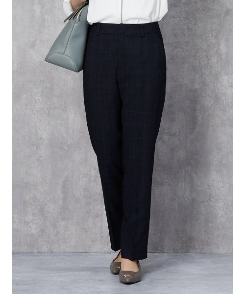 Perfect Suit FActory（パーフェクトスーツファクトリー）の「グレンチェックスーツ　テーパードパンツ　ネイビー/ブラウン【マシンウォッシャブル】【ストレッチ】（スーツパンツ・レディース・ブラウン/ネイビー・9号/7号）」の2枚目の写真