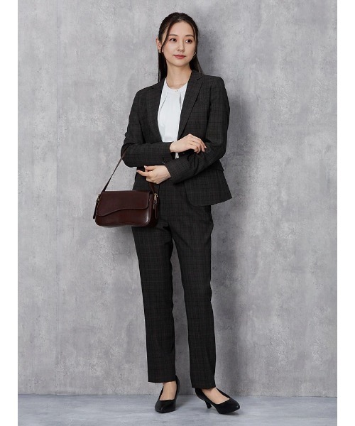 Perfect Suit FActory（パーフェクトスーツファクトリー）の「グレンチェックスーツ　テーパードパンツ　ネイビー/ブラウン【マシンウォッシャブル】【ストレッチ】（スーツパンツ・レディース・ブラウン/ネイビー・9号/7号）」の7枚目の写真