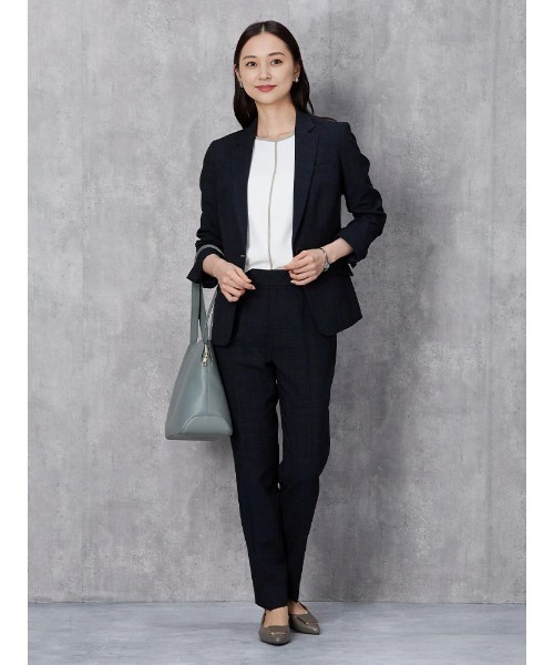 Perfect Suit FActory（パーフェクトスーツファクトリー）の「グレンチェックスーツ　テーパードパンツ　ネイビー/ブラウン【マシンウォッシャブル】【ストレッチ】（スーツパンツ・レディース・ブラウン/ネイビー・9号/7号）」の10枚目の写真