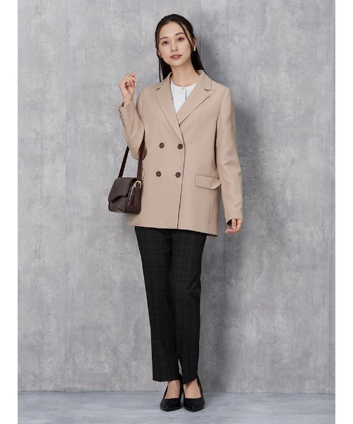 Perfect Suit FActory（パーフェクトスーツファクトリー）の「グレンチェックスーツ　テーパードパンツ　ネイビー/ブラウン【マシンウォッシャブル】【ストレッチ】（スーツパンツ・レディース・ブラウン/ネイビー・9号/7号）」の9枚目の写真