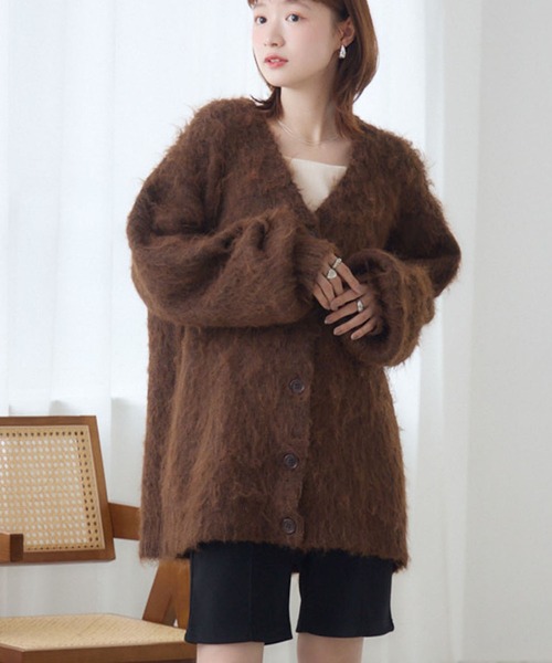 RETRO GIRL(レトロガール)の「【UNISEX】起毛BIGカーデ(ニット/セーター・レディース・ピンク/ブラウン/ダークグレー/ナチュラル/ブルー・FREE)」の3枚目の写真