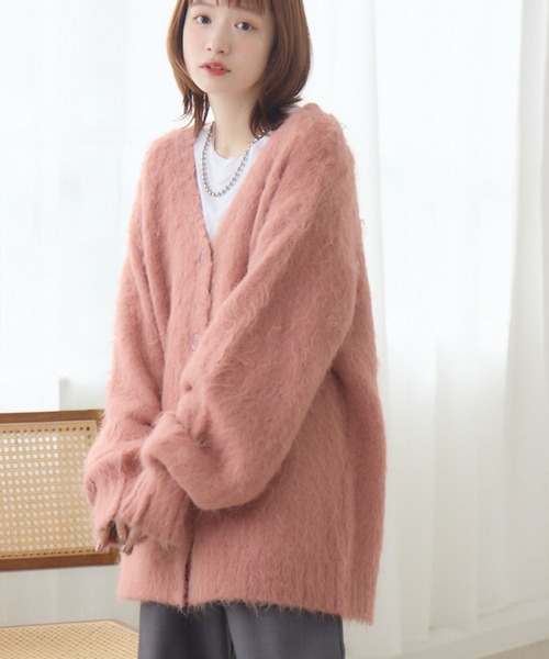 RETRO GIRL(レトロガール)の「【UNISEX】起毛BIGカーデ(ニット/セーター・レディース・ピンク/ブラウン/ダークグレー/ナチュラル/ブルー・FREE)」の5枚目の写真