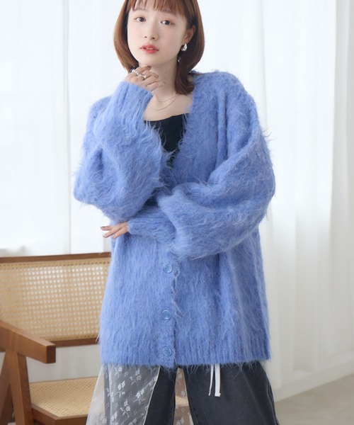 RETRO GIRL(レトロガール)の「【UNISEX】起毛BIGカーデ(ニット/セーター・レディース・ピンク/ブラウン/ダークグレー/ナチュラル/ブルー・FREE)」の1枚目の写真