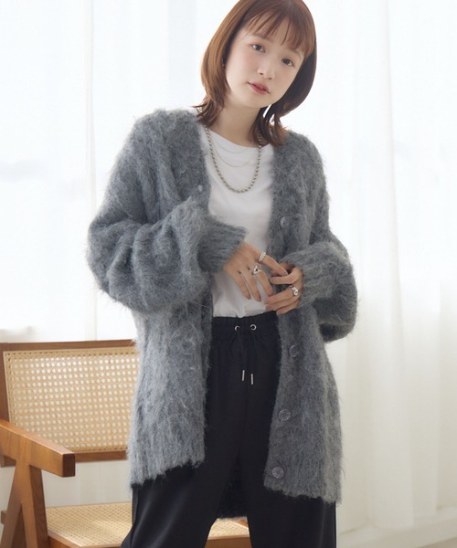 RETRO GIRL(レトロガール)の「【UNISEX】起毛BIGカーデ(ニット/セーター・レディース・ピンク/ブラウン/ダークグレー/ナチュラル/ブルー・FREE)」の2枚目の写真