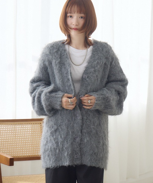 RETRO GIRL(レトロガール)の「【UNISEX】起毛BIGカーデ(ニット/セーター・レディース・ピンク/ブラウン/ダークグレー/ナチュラル/ブルー・FREE)」の22枚目の写真