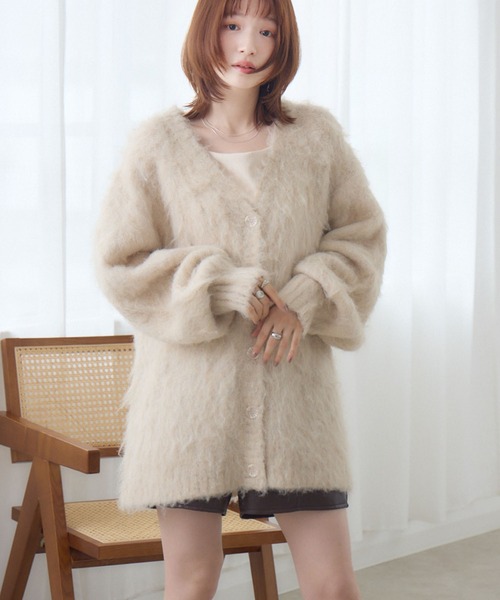 RETRO GIRL(レトロガール)の「【UNISEX】起毛BIGカーデ(ニット/セーター・レディース・ピンク/ブラウン/ダークグレー/ナチュラル/ブルー・FREE)」の6枚目の写真