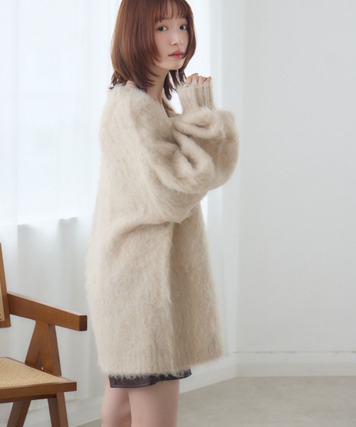 RETRO GIRL(レトロガール)の「【UNISEX】起毛BIGカーデ(ニット/セーター・レディース・ピンク/ブラウン/ダークグレー/ナチュラル/ブルー・FREE)」の10枚目の写真