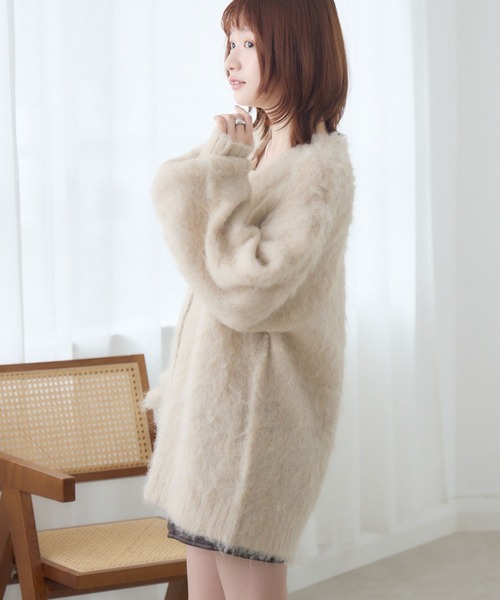 RETRO GIRL(レトロガール)の「【UNISEX】起毛BIGカーデ(ニット/セーター・レディース・ピンク/ブラウン/ダークグレー/ナチュラル/ブルー・FREE)」の9枚目の写真