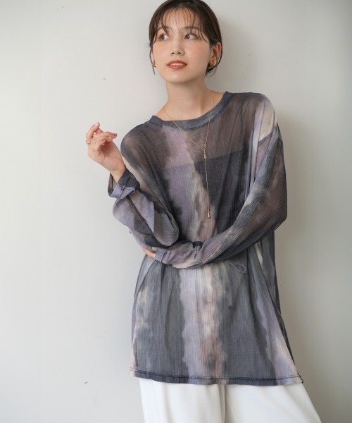 Bou Jeloud（ブージュルード）の「オーバーサイズニュアンスシアートップス（Tシャツ/カットソー・レディース・ブラウン/ネイビー・FREE）」の20枚目の写真