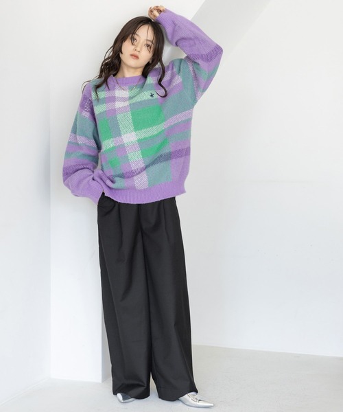 BEVERLY HILLS POLO CLUB（ビバリーヒルズポロクラブ）の「BEVERLY HILLS POLO CLUB/チェックニットクルー（ニット/セーター・レディース・パープル系/グレー系/オレンジ系/ピンク系・FREE）」の6枚目の写真