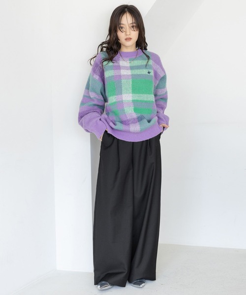 BEVERLY HILLS POLO CLUB（ビバリーヒルズポロクラブ）の「BEVERLY HILLS POLO CLUB/チェックニットクルー（ニット/セーター・レディース・パープル系/グレー系/オレンジ系/ピンク系・FREE）」の7枚目の写真