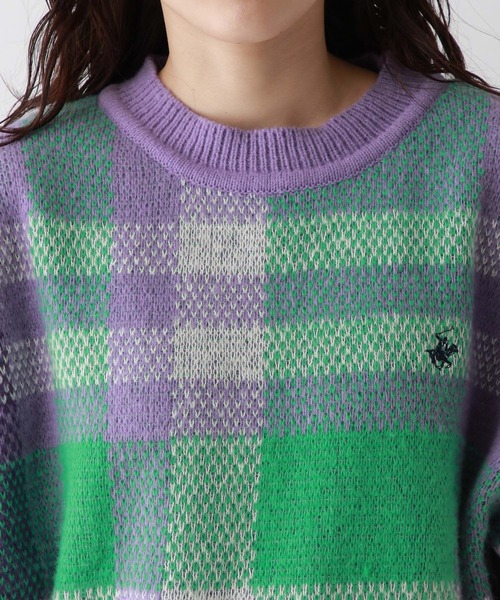 BEVERLY HILLS POLO CLUB（ビバリーヒルズポロクラブ）の「BEVERLY HILLS POLO CLUB/チェックニットクルー（ニット/セーター・レディース・パープル系/グレー系/オレンジ系/ピンク系・FREE）」の13枚目の写真
