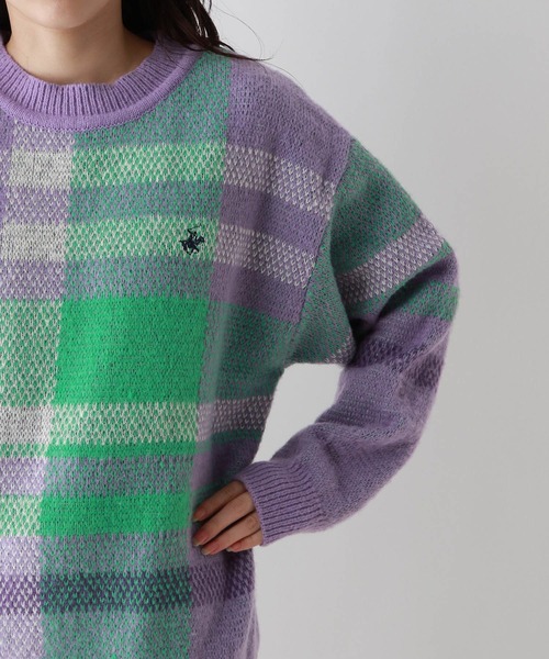 BEVERLY HILLS POLO CLUB（ビバリーヒルズポロクラブ）の「BEVERLY HILLS POLO CLUB/チェックニットクルー（ニット/セーター・レディース・パープル系/グレー系/オレンジ系/ピンク系・FREE）」の14枚目の写真