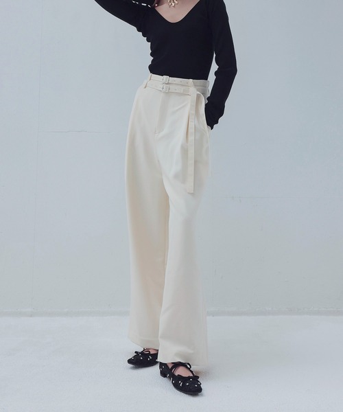 DRESSLAVE（ドレスレイブ）の「W loop one tuck wide pants(ダブルループワンタックワイドパンツ)（デニムパンツ・レディース・ネイビー/ホワイト/ブラウン・36/38）」の3枚目の写真