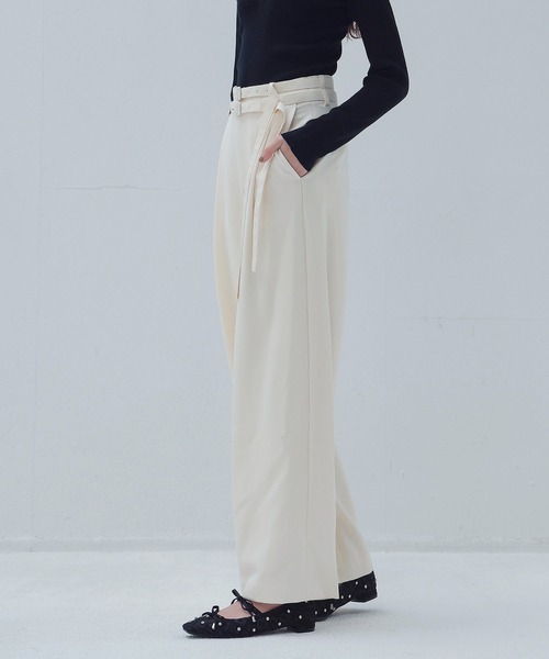 DRESSLAVE（ドレスレイブ）の「W loop one tuck wide pants(ダブルループワンタックワイドパンツ)（デニムパンツ・レディース・ネイビー/ホワイト/ブラウン・36/38）」の4枚目の写真