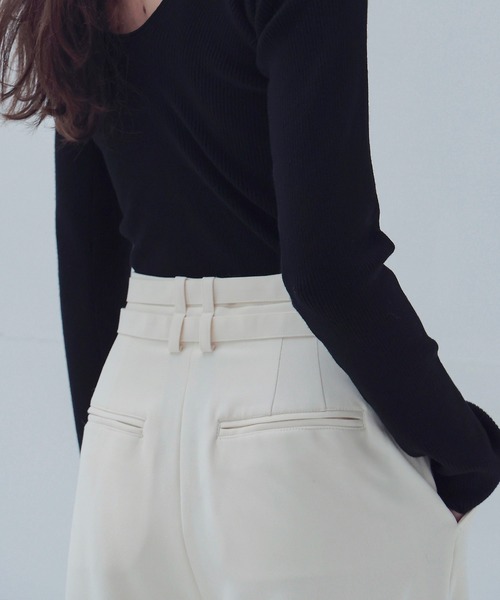 DRESSLAVE（ドレスレイブ）の「W loop one tuck wide pants(ダブルループワンタックワイドパンツ)（デニムパンツ・レディース・ネイビー/ホワイト/ブラウン・36/38）」の7枚目の写真