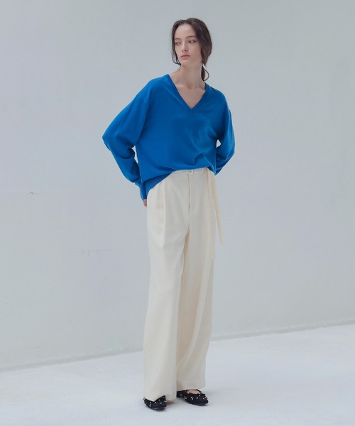 DRESSLAVE（ドレスレイブ）の「W loop one tuck wide pants(ダブルループワンタックワイドパンツ)（デニムパンツ・レディース・ネイビー/ホワイト/ブラウン・36/38）」の8枚目の写真