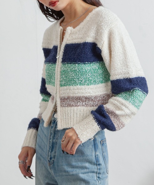 Chillfar(チルファー)の「ボーダーネップジップカーディガン(カーディガン/ボレロ・レディース・グレー/アイボリー/ネイビー・FREE)」の6枚目の写真