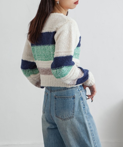 Chillfar(チルファー)の「ボーダーネップジップカーディガン(カーディガン/ボレロ・レディース・グレー/アイボリー/ネイビー・FREE)」の7枚目の写真