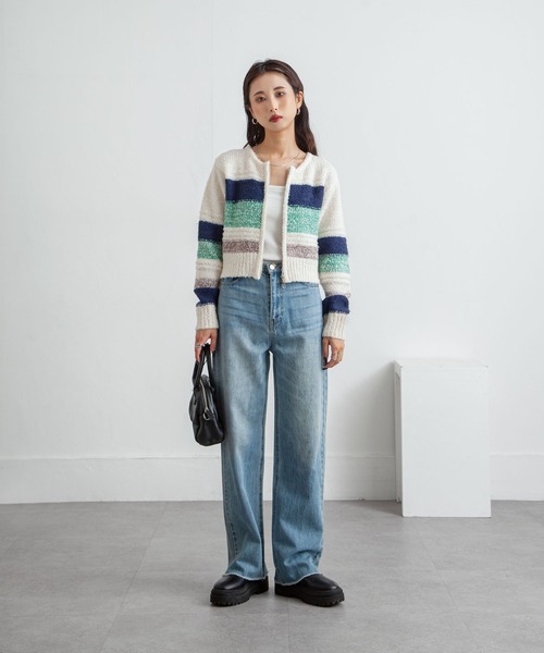 Chillfar(チルファー)の「ボーダーネップジップカーディガン(カーディガン/ボレロ・レディース・グレー/アイボリー/ネイビー・FREE)」の14枚目の写真