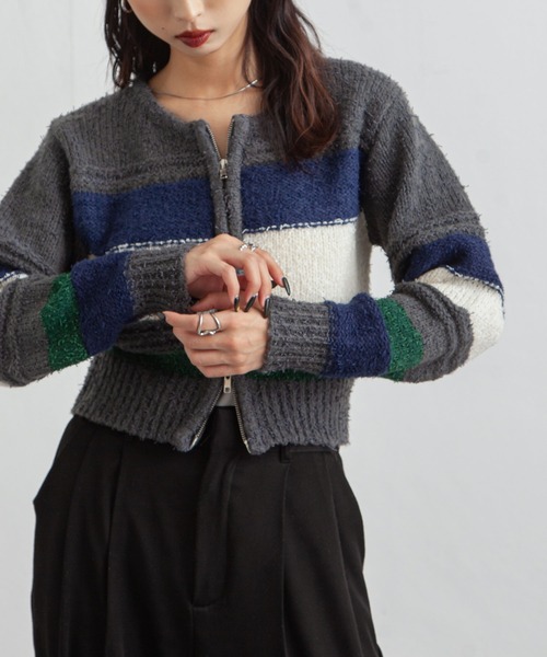 Chillfar(チルファー)の「ボーダーネップジップカーディガン(カーディガン/ボレロ・レディース・グレー/アイボリー/ネイビー・FREE)」の16枚目の写真