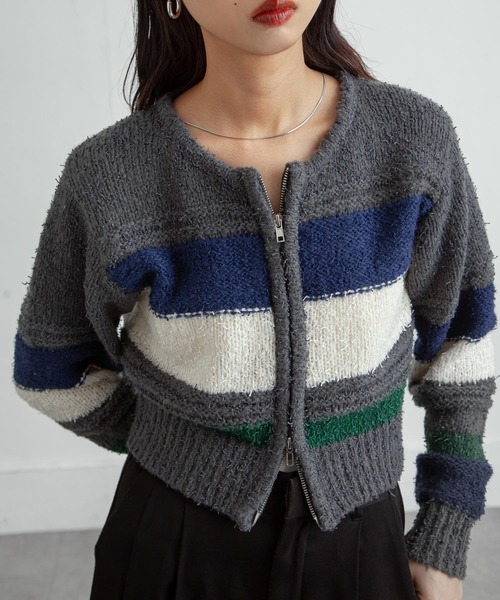 Chillfar(チルファー)の「ボーダーネップジップカーディガン(カーディガン/ボレロ・レディース・グレー/アイボリー/ネイビー・FREE)」の17枚目の写真