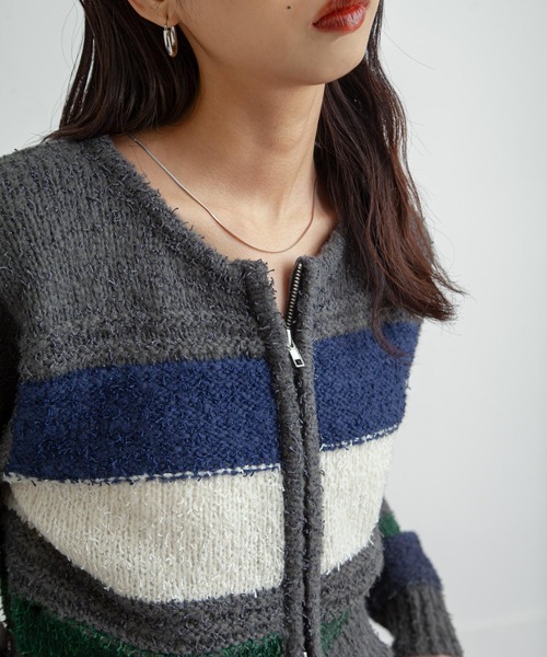 Chillfar(チルファー)の「ボーダーネップジップカーディガン(カーディガン/ボレロ・レディース・グレー/アイボリー/ネイビー・FREE)」の18枚目の写真